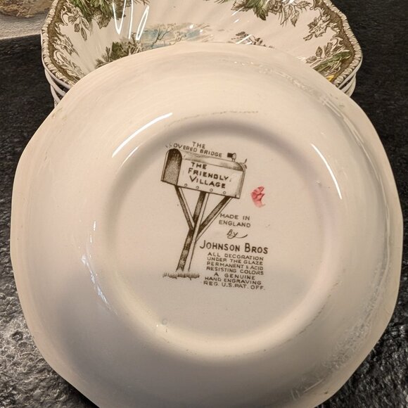 (7) Johnson Brothers Friendly Village Square Cereal Bowl 6 1/8 in COVERED BRIDGE - Picture 3 of 4